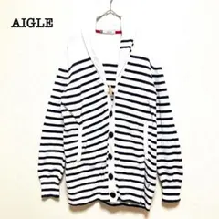 エーグル　ショールカラーカーディガン　ボーダー　しましま　黒白　【Ｓ】　コットン