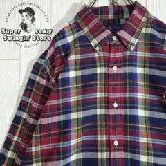 人気 ラルフローレン 長袖シャツ 2XL レッド チェック ボタンダウン 古着