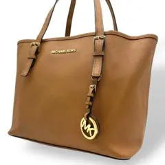 マイケルコース トートバッグ 腕掛け レザー 茶 ブラウン系 金具ロゴ チャーム