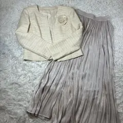 ママスーツ　セットアップ　ロングスカート マキシ丈　ノーカラージャケット　L