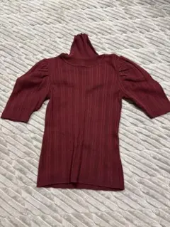 MIIA バーガンディ 半袖ニット Fサイズ
