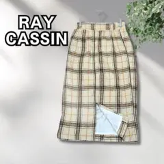 レイカズン チェック柄ロングタイトスカート 前スリット ウエストゴム カジュアル