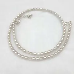 淡水ベビーパールA級ネックレス シルバー　約3〜4mm（ライス型）約４０ｃｍ