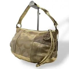 良品 855 コーチ ワンショルダーバッグ オプアート ゴールド