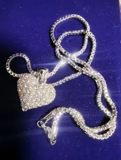 ハート型 クリスタル風 ネックレス シルバーカラー パーティー