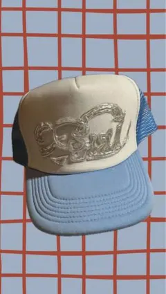 メッシュキャップ　リメイク　水色