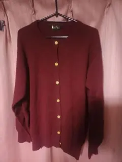 KASUバーガンディ カシミア100%ニットカーディガン ゴールドボタン