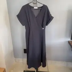 【INED】ラップワンピース カシュクール Vネック 半袖 ネイビー 11号