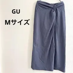 ジーユー【M】無地 ナロースカート スリット 濃灰 レーヨン ナイロン 通勤
