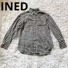 【INED】シャツ（S）（黒 白 ギンガムチェック ポリエステル 事務服）