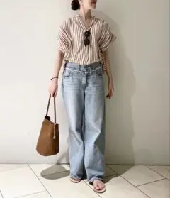 美品 MHL. バンドカラー コットン 半袖 ブラウス◇カーキ - メルカリ