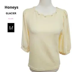 Honeys スカラップトップス パール 6分袖 クリーム 春夏 M 新品