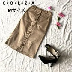 ベージュ ボタン付き タイトスカート　フロントロング　ベージュ　Mサイズ