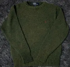 90s ラルフローレン ニットセーター ポニー刺繍 L カーキ オリーブ