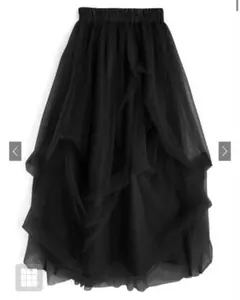 グレイル GRL ボリュームチュールフレアロングスカート ブラックdk1550