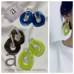 2068-1 ピスタチオカラー☺︎クリアシルバーと2連大ぶりチェーンのピアス☺︎