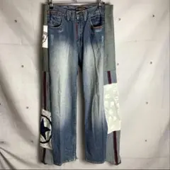 最終値下げ！スカルプリント フレアデニム　y2k 平成　グランジ　古着　リメイク