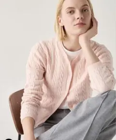 【人気売切れ品】　ユニクロ ピンク ニットケーブルカーディガン Lサイズ