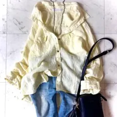 美品 フランク&アイリーン コットン長袖シャツ イエロー EILEEN