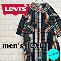 y282【Levi’s】刺繍ロゴ半袖ボタンシャツ【メンズ2XL】チェック柄