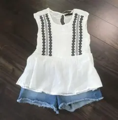 ZARA BASIC ホワイト刺繍カットソー