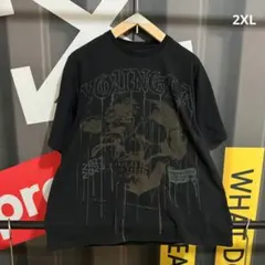 YOUNGLA 4116 - Floral Skull 半袖 Tシャツ ブラック
