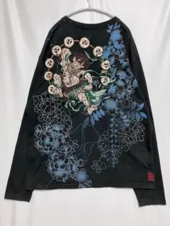 絡繰魂/風神雷神刺繍ロングスリーブTシャツ/ロンT和柄/ビッグシルエット/XXLのサムネイル