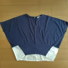 BEAMS HEART バイカラートップス 半袖 ネイビー・ホワイトのサムネイル