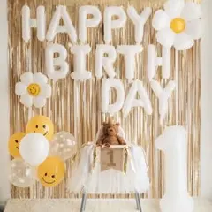 誕生日 飾り 風船 バースデー バルーンパティー　１歳　２歳　大人　ホワイト