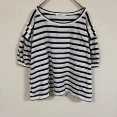 【niko and…】(M)ドルマンスリーブカットソー/ボーダー柄ゆったりシャツ