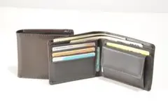 メンズ二つ折り財布、牛革、本革、ダークブラウン、9203