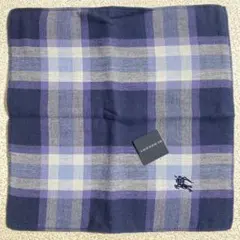 バーバリー　タオルハンカチ　メガチェック　ネイビー系　約25cm