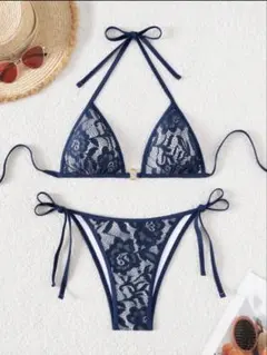 新品　shein ネイビー レース セパレート水着