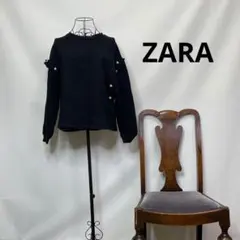 3422【ブラックMサイズ】ZARA ニットカットソー　大人目綺麗なカットソー