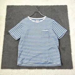 ✨チャオパニック/M/青白/ボーダー/半袖Tシャツ/ポケット/クルーネック/春夏のサムネイル