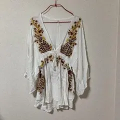 刺繍入り チュニック ホワイト 五分袖