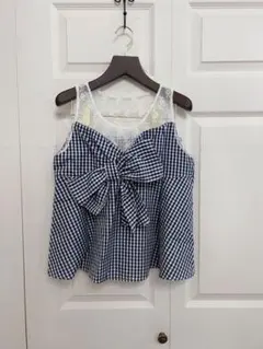 アズノウアズピンキー　リボン付きチェック柄ノースリーブチュニック