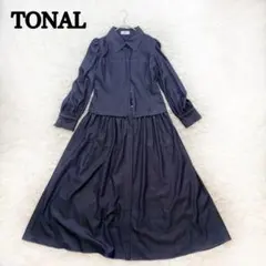 美品 TONAL シャツワンピース フレア 38 M インディゴ 近年モデル