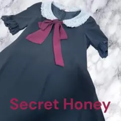 Secret Honeyレース襟半袖ワンピース 地雷 量産型 リボン ボルドーのサムネイル
