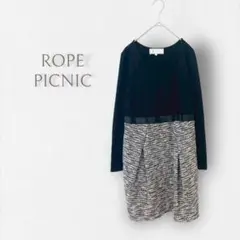 【ロペピクニック】ツイードミニワンピース タック スカート 長袖 大人女子