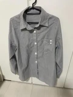 レディース ストライプ柄長袖シャツ L 春 グレー系