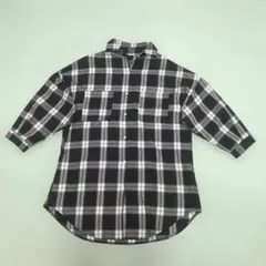 GRL 長袖シャツ【F】黒と白のチェック柄 綿100% ロング ビッグシャツ