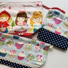 お弁当袋コップ袋セット（キャラクター・カップケーキ柄） ハンドメイド品