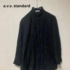 a.v.v. standard⭐︎ブラウス　フリル　レース　コットン　7分袖　黒