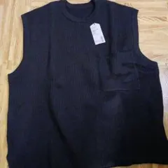 無印 再生ポリエステル 畦編みベスト 男女兼用 黒 L-XL