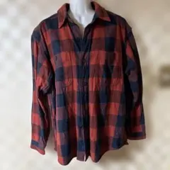 UNIQLO 赤とネイビー チェック 長袖シャツ M