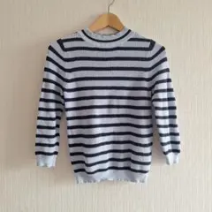 ストライプデザイン 長袖ニットセーター　M　　綿ニット