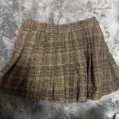 ブラウン系チェック プリーツミニスカート