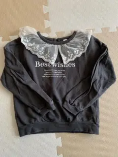 110 ブラック レース襟 ロゴ トレーナー スウェット