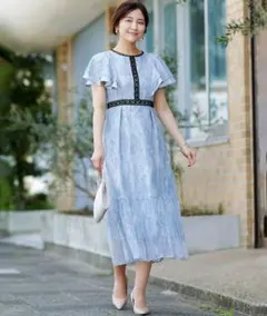 【replete/リプリート】M 総レース 水色 マーメイド ロングドレス